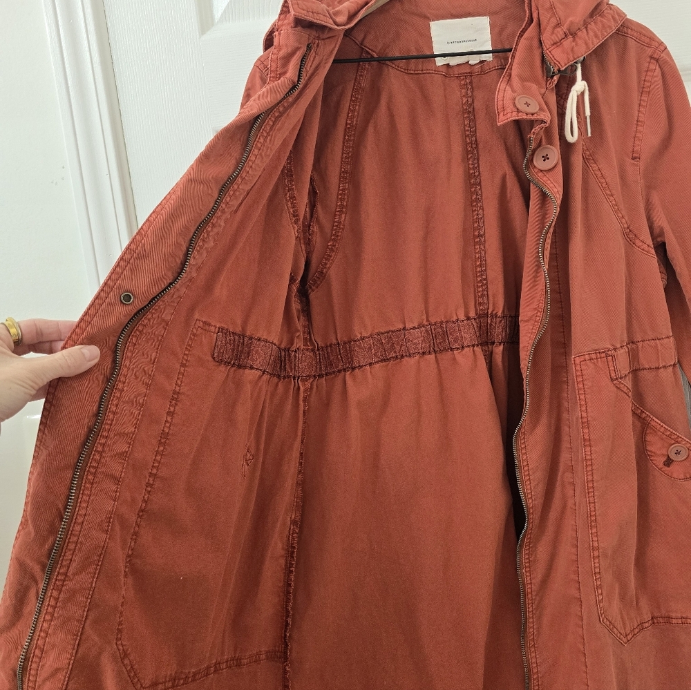 Anthropologie Longline Anorak Hooded Jacket In Rust Orange Size L - Picture 4 of 7